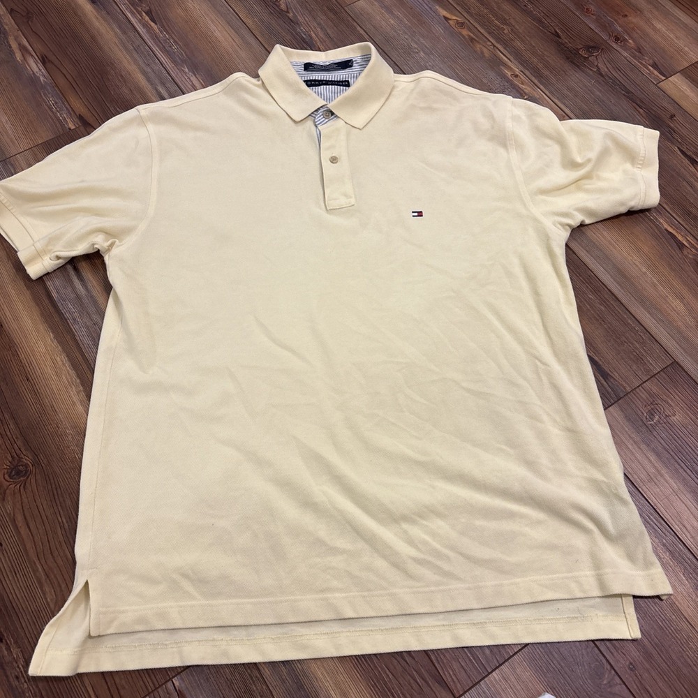 Vintage Y2K Tommy Hilfiger Mens Size XL Stretch Yellow Polo Shirt